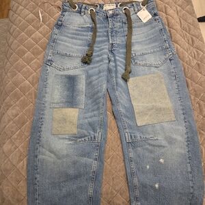 We The Free Moxie Blue Boyfriend Jeans with Patchwork Barrel